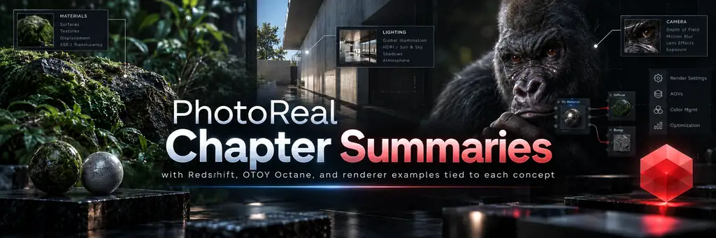 Photorealism chapter summaries - with the Redshift settings behind each idea